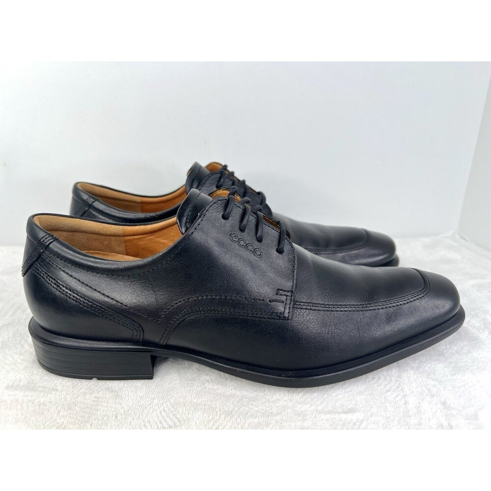 Ecco Cairo Black Leather Apron Toe Dress Shoes Men US 10-10.5 EU 44 Oxford Derby
